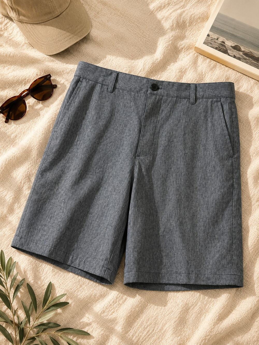 IZOD Golf Men's Classic Fit Cooling Chino Shorts Flat Front Chambray Blue SZ 34